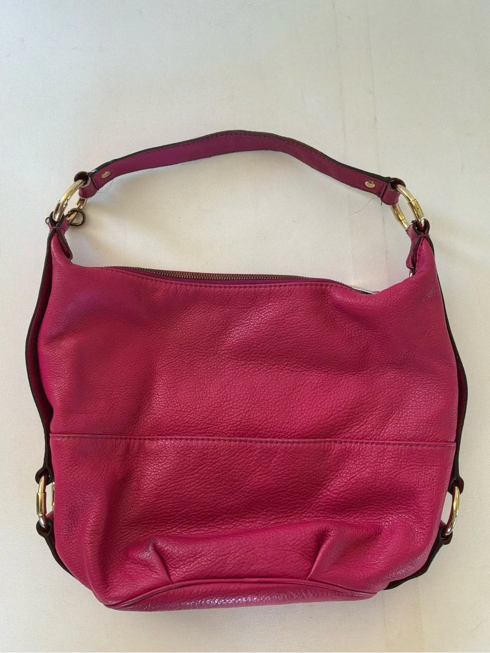 Michael Kors Fulton Large Leather Hobo Shoulder Bag Pink Gold Logo Purse